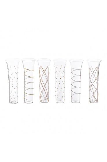 Home Tableware & Barware | Razzle Dazzle Champagne Flutes with Gold Accents- Set of 6 - VT36662