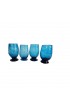 Home Tableware & Barware | Turquoise Blue Optic Swirl Water Goblets Hand Blown Bubble Glass Set of (4) - XK60917