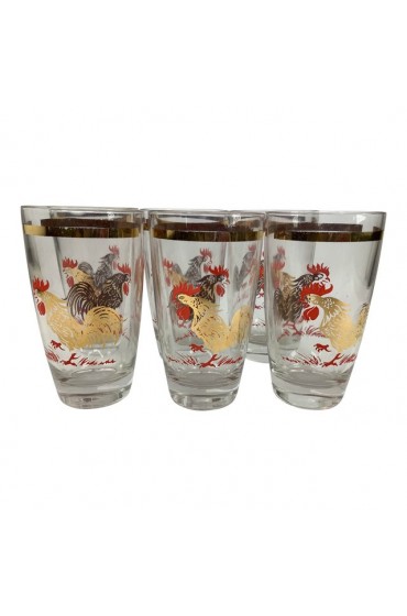 Home Tableware & Barware | Vintage Cocktail Tumblers With Roosters - Set of 6 - ZN88264