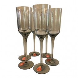 Home Tableware & Barware | Vintage Danish Gray Smoked Gray Glass Holmegaard Cordial Stem Glasses--Set of 6 - EH28895
