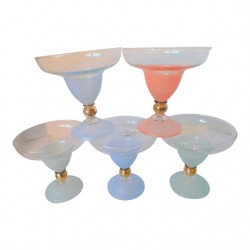 Home Tableware & Barware | Vintage Frosted Pastel Colored Margarita Glasses With Gold Trim- Set of 5 - JL88548