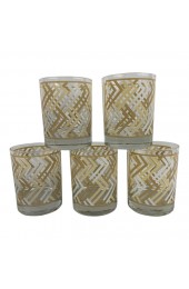 Home Tableware & Barware | Vintage Georges Briard Tan and White Lattice Pattern Lowball Glasses - Set of 5 - TD22928