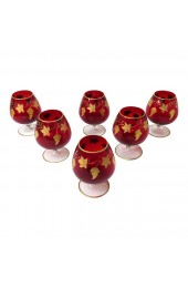 Home Tableware & Barware | Vintage Gold on Hand Cut Intaglio Ruby Glass Brandy Snifters Set 6 - MQ67926