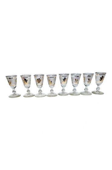 Home Tableware & Barware | Vintage Libbey Glass Gold Leaf Stemmed Shot Glasses/Cordials- Set of 8 - ZH83909