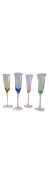 Home Tableware & Barware | Vintage Multicolor Etched Glass Champagne Flutes, Set of 4 - RL31310