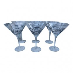 Home Tableware & Barware | Vintage Set of 4 Hand Blown Crystal Martini Glasses W/Platinum Swirl - GU23722