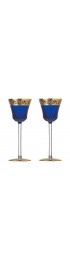 Home Tableware & Barware | Vintage St. Louis Thistle Gold Hock Wine Goblets in Cobalt- a Pair - HV59097