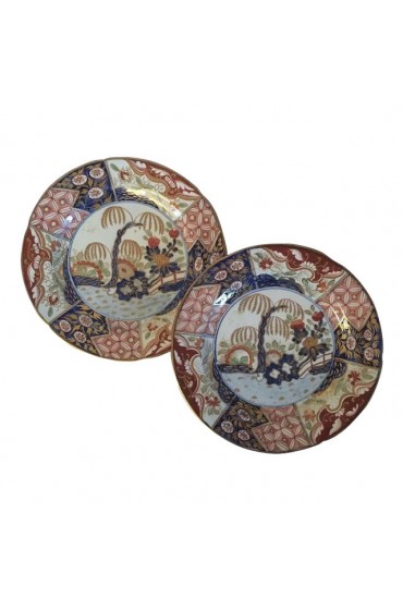 Home Tableware & Barware | 1805 Coalport Porcelain Imari Plates in Rock & Tree Pattern - A Pair - WP23148