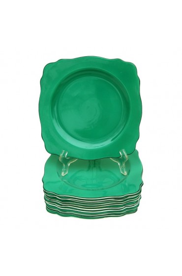 Home Tableware & Barware | 1920s English Green Square Dessert / Salad Plates, Set of 11 - NV56281