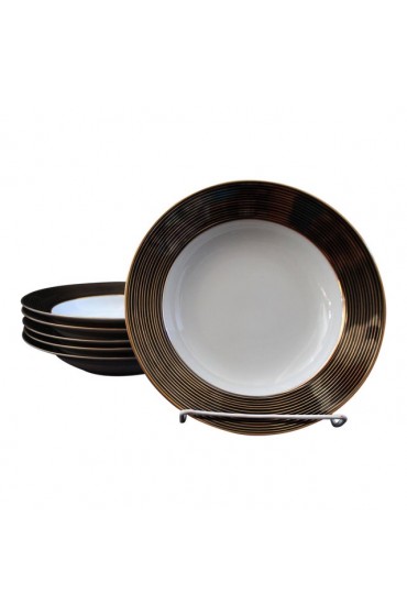 Home Tableware & Barware | 1980s Rondelle Black Large Rim Soup Bowl by Fitz & Floyd - Set of Six - CH33817