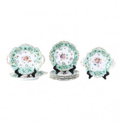 Home Tableware & Barware | Antique English Gilt and Floral Painted 9 Piece Dessert Set, Mid-19th Century - SB44745