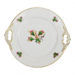 Home Tableware & Barware | Antique Pink and Green Flower Pattern Chinoiserie Cake Plate With Twin Handles - NI17597