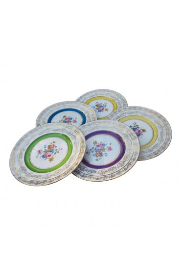 Home Tableware & Barware | Golden Plates W/ Colorful Floral Motif- S/5 - FY23167