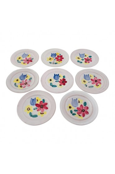 Home Tableware & Barware | Mid-Century Hand Painted Floral Plates - Set of 8 - PE78228