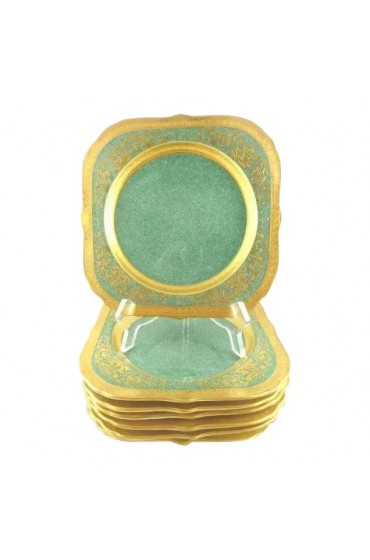 Home Tableware & Barware | Royal Worcester Green With Elaborate Gilt Trim Square Luncheon Plates - Set of 8 - FV78491