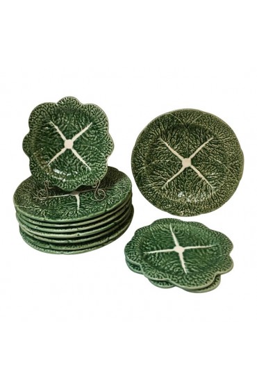Home Tableware & Barware | S/8 Vintage Portuguese Majolica Cabbage Leaf Salad Plates and 3 Bread/Appetizer Plates - YM33624