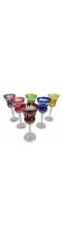 Home Tableware & Barware | Vintage Ajka Thistle Pattern Cut to Clear Multi Color Crystal Wine Goblets Glasses- Set of 6 - DX15920