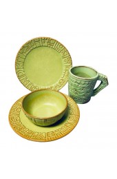 Home Tableware & Barware | Vintage Frankoma Mayan Aztec Prairie Green Salad Plates Small Bowl & Large Cup Collection- 4 Pieces - YA71696