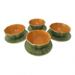 Home Tableware & Barware | Vintage Majolica Cantaloupe Shaped Bowls & Plates - Set of 4 - PX90653
