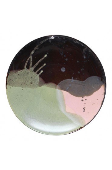 Home Tableware & Barware | Contemporary Japanese Studio Artist's Abstract Pink & Chocolate Large Porcelain Decorative Platter - SC48794