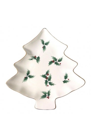 Home Tableware & Barware | Vintage Retired Mikasa Ribbon Holly Large Christmas Tree Shaped Serving Tray Platter - RE23944