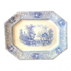 Home Tableware & Barware | 1850 English Flow Blue Ironstone Transferware Platter 