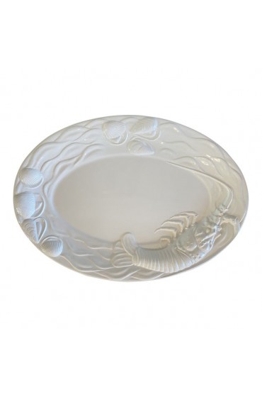 Home Tableware & Barware | 1980s A. Santos Portugal White Majolica Platter Embossed With Shells and Lobster - JI84435