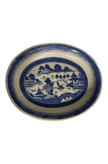 Home Tableware & Barware | Mid 19th Century Blue & White Canton Oval Platter - NV11985