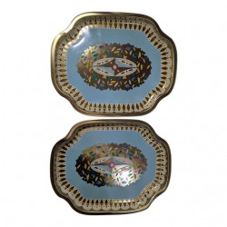 Home Tableware & Barware | Vintage Mid-Century Painted Tin English Baret Ware Oval Serving Tray - a Pair - NI11888
