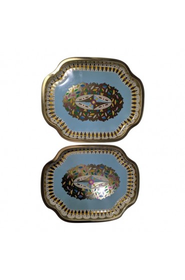 Home Tableware & Barware | Vintage Mid-Century Painted Tin English Baret Ware Oval Serving Tray - a Pair - NI11888