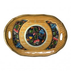 Home Tableware & Barware | 1960s Hand-Painted Mexican Folk Art Wooden Tray in Royal Blue, Fushia & Green - FQ25821
