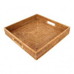Home Tableware & Barware | Artifacts Rattan Square Serving Tray with Cutout Handles in Honey Brown - 16