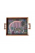 Home Tableware & Barware | Colorful Hand Embroidered Textile Wood and Glass Tray With Lizard Motif - UG24715
