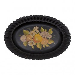 Home Tableware & Barware | Handpainted Tole Tray Scalloped Oval With Grapes - YV63332