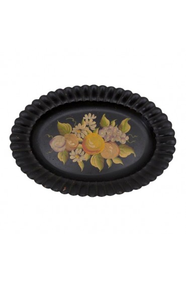Home Tableware & Barware | Handpainted Tole Tray Scalloped Oval With Grapes - YV63332
