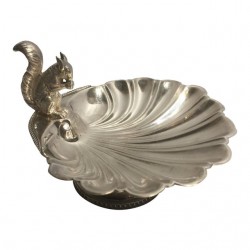 Home Tableware & Barware | Mid-Century Modern Silver Plated Georges Shell Shape Candy Dish with Squirrel on Handle - YF47539