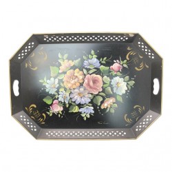 Home Tableware & Barware | Vintage French Toleware Tray Hand Painted Black With Roses Fred Austin - AH21721