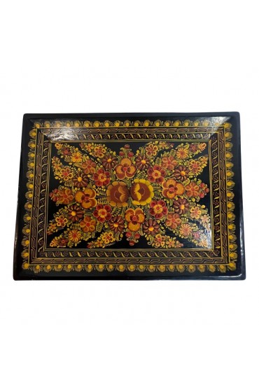 Home Tableware & Barware | Vintage Hand-Painted Flowered Olinala Tray Made in Mexico - MA00787
