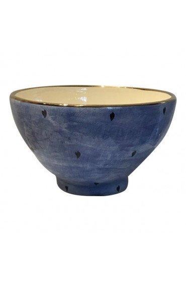 Home Tableware & Barware | Large Vintage Hand Painted en Soie Austria Gold Leaf Edge Blue Bowl - WN97561
