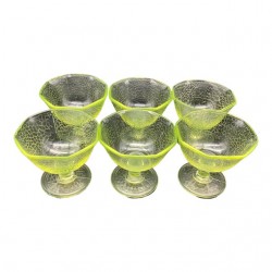 Home Tableware & Barware | 1930s Crackle Yellow Canary Vaseline Sherbet Cups- Set of 6 - DX13393