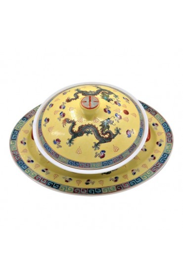 Home Tableware & Barware | Chinese Dragons on Porcelain Ceramic Soup Tureen Serving Bowl Oval Platter - Antique - LK88615