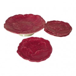 Home Tableware & Barware | Early 21st Century Tag Ltd. Ceramic Rose Petal Pedestal Dish Plate & 4 Matching Service Plate Set- 5 Pieces - UJ19848