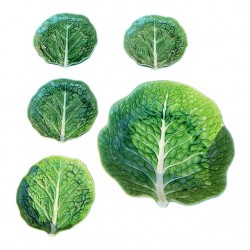 Home Tableware & Barware | Portuguese Green Cabbage Majolica Plates and Serving Bowl- Set of 5 - WE87100