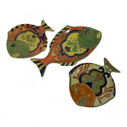 Home Tableware & Barware | Vintage Colorful Talavera Style Hand-Painted Ceramic Fish Serving Plates- Set of 3 - YU15354