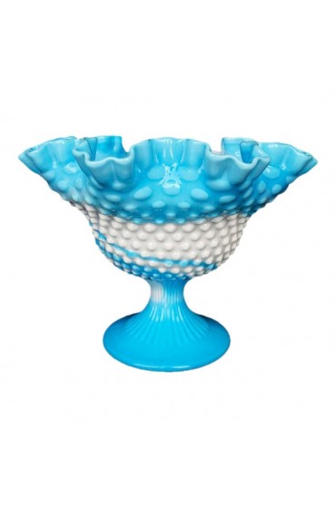 Home Tableware & Barware | Vintage Fenton Blue & White Slag Glass Ruffled Hobnail Compote Candy Dish - YL94405