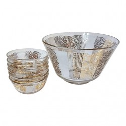Home Tableware & Barware | Vintage Gold & White Large Salad Bowl With Small Bowls- 7 Pieces - AB32100
