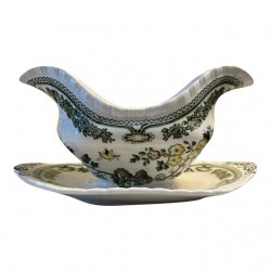 Home Tableware & Barware | Vintage Mason’s Ironstone Manchu Green Gravy Boat With Attached Plate - XX63978