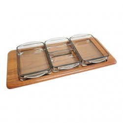 Home Tableware & Barware | Vintage Scandinavian Mid-Century Modern Digsmed Oiled Teak Dish With Pressed Glass Relish Containers - 5 Pieces - FO91768