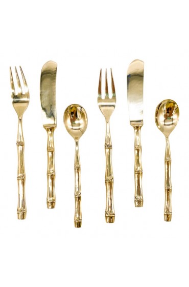 Home Tableware & Barware | 20th Century Hollywood Regency Bronze Faux Bamboo Appetizer/ Dessert Serving Set Utensils - 6 Pieces - ZD44237