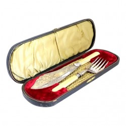 Home Tableware & Barware | Late 19th Century Cased English Victorian Silver, Silverplate Fish Serving Fork & Celluloid Knife - WG16236